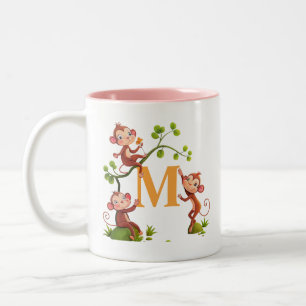 Moderne süße Affen und rosa Initialen Tasse