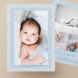 Moderne süße blaue weiße Babygurten-Karte Feiertagskarte