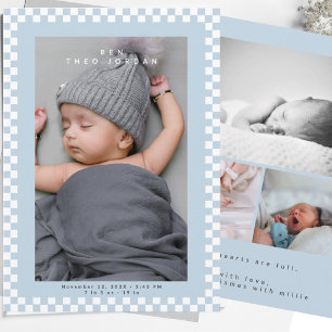 Moderne süße blaue weiße Babynamenskarte Feiertagskarte