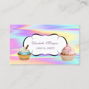 Moderne Süße Cupcake-Bäckerei Farbige Holografisch Visitenkarte