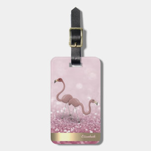 Moderne süße Flamingos Glitter Bokeh - Personalisi Gepäckanhänger