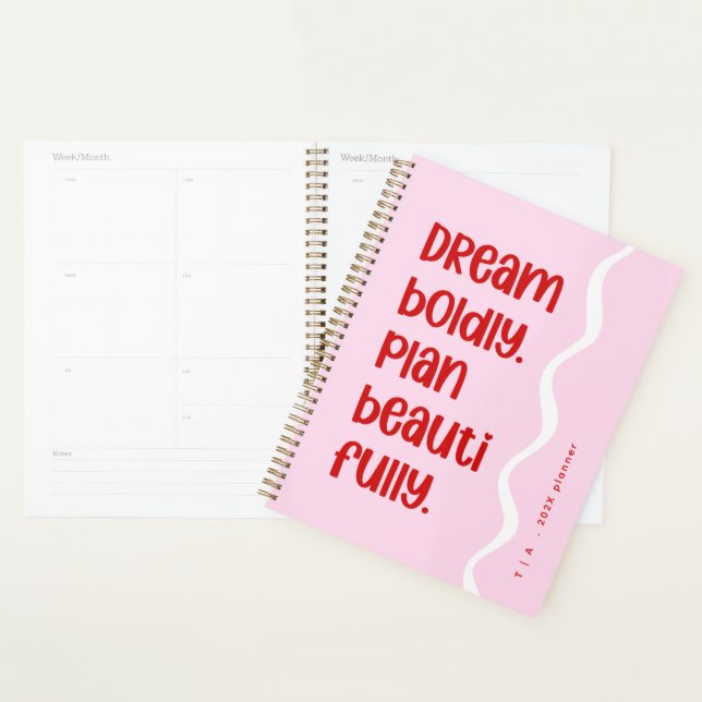 Moderne süße Inspiration Rosa und rotes Monogramm  Planer (Anzeige)