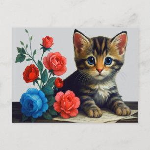 Moderne süße Katzenporträt farbenfrohe Blumen Kätz Feiertagspostkarte