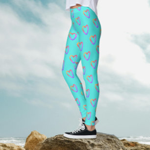 Moderne süße Mädchen-Türkis-Regenbogen-Herzen-Must Leggings