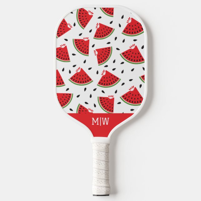 Moderne süße monogrammierte coole Wassermelone Pickleball Schläger (Vorderseite)