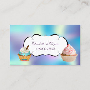 Moderne Süße Niedliche Cupcake Bäckerei Holografis Visitenkarte