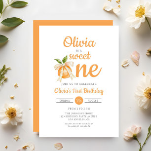 Moderne süße Orange Citrus Mädchen 1. Geburtstag Einladung