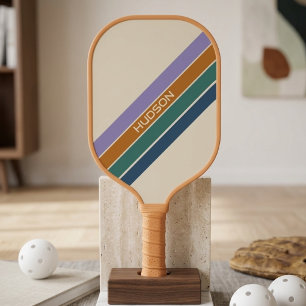 Moderne süße Retro-Streifen Monogramm Pickleball Schläger