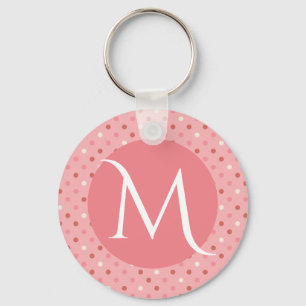 Moderne süße rosa gepunktete Monogramm Schlüsselanhänger