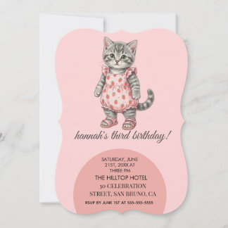Moderne süße rosa Kitty-Kinder-Geburtstagsdesigns Einladung