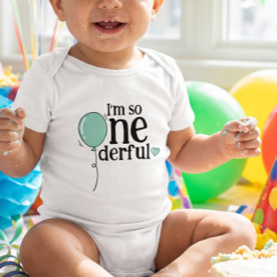 Moderne süße Türkis-Ballon Onederful Geburtstag Baby Strampler