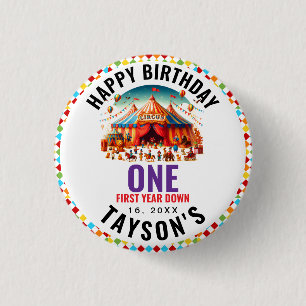Moderne süße Zirkus-Kirmes 1. Geburtstag Button