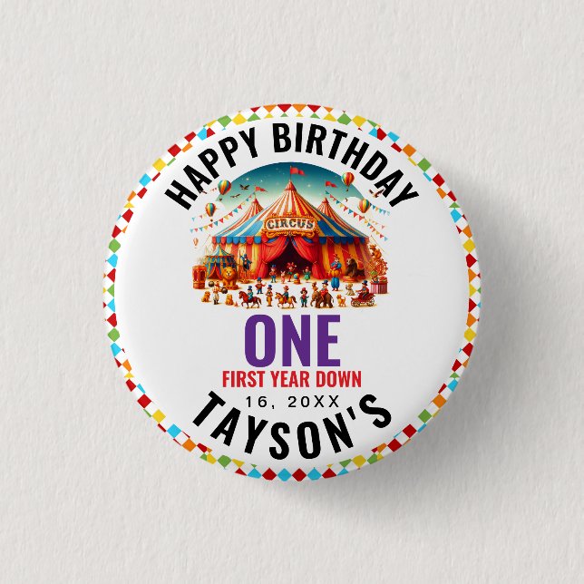 Moderne süße Zirkus-Kirmes 1. Geburtstag Button (Vorderseite)