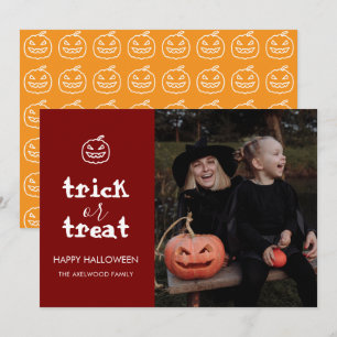 Moderne 'Süßes oder Saures' Familienfoto Halloween Feiertagskarte