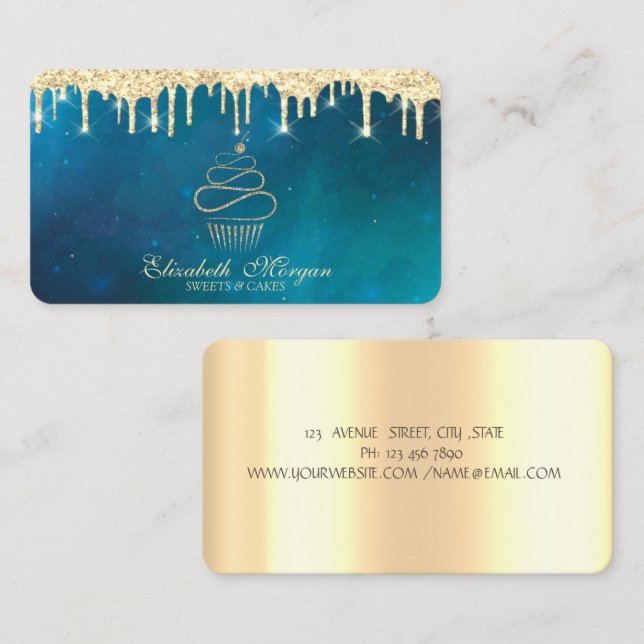 Moderne Süßigkeiten Cupcake Gold Tropfen Kochen Visitenkarte (Vorne/Hinten)