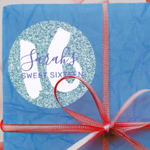 Moderne Sweet 16 Blaue funkelnde Glitter-Geburtsta Runder Aufkleber