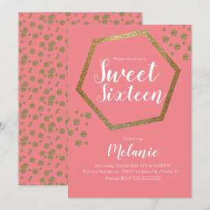 Moderne Sweet 16 Glitter Faux Gold Geometrische Ba Einladung