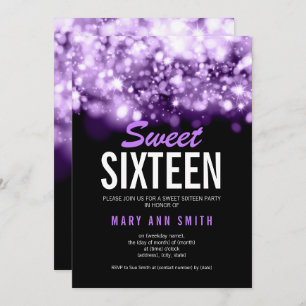 Moderne Sweet 16 Party Lila feine Lichter Einladung