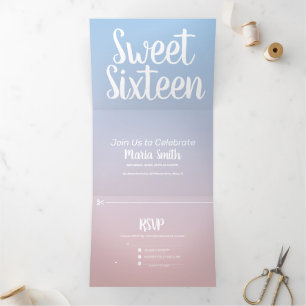 Moderne Sweet 16 Pastell Ombre Zweifarbig Dreifach Gefaltete Einladung
