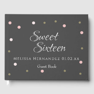 Moderne Sweet 16 Rosa Glitzer Confetti Dots Gästebuch