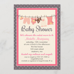 Moderne Sweet Baby Clothes Line Girl Baby Dusche Einladung