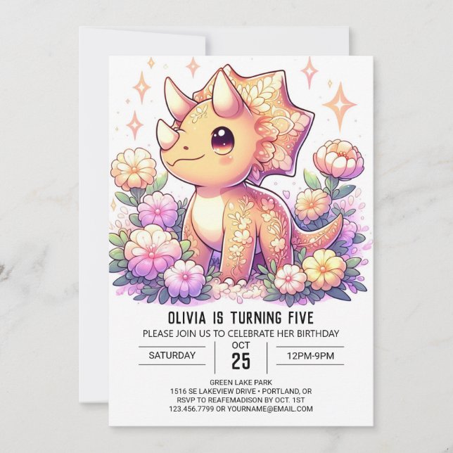 Moderne Sweet Dinosaurier Digital Geburtstag Einladung (Vorderseite)