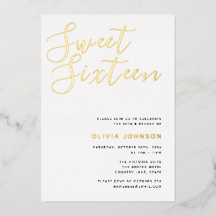 Moderne Sweet Sixteen Goldfolie Geburtstagsfeier Folieneinladung