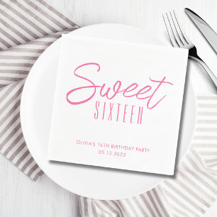 Moderne Sweet Sixteen Pink Mädchen 16. Geburtstags Serviette
