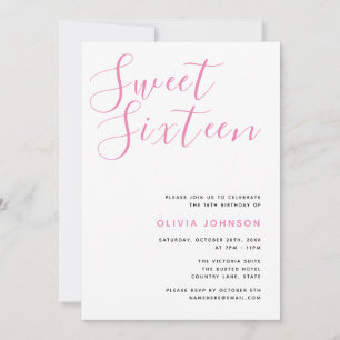 Moderne Sweet Sixteen Pink & White Geburtstagsfeie Einladung