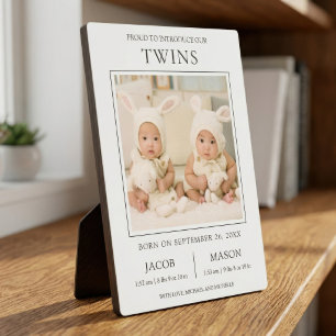 Moderne Sweet Twins Foto Geburtserklärung Fotoplatte