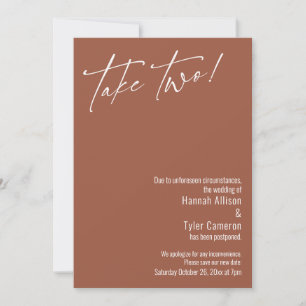 Moderne 'Take Two!' Terrakotta-Hochzeitskarte aufg Einladung