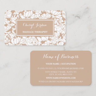 Moderne Tan Floral Girly Massage Therapeutin Visitenkarte