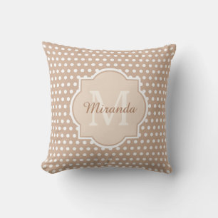 Moderne Tan Polka Dots mit Monogramm und Name Kissen