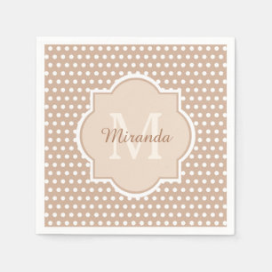 Moderne Tan Polka Dots mit Monogramm und Name Serviette