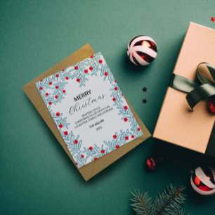 Moderne Tannenbaumzweig- und Rote-Beeren-Weihnacht Postkarte