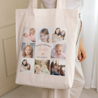 Moderne Tante Custom Foto Collage Pink Herz Tragetasche
