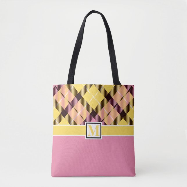 Moderne Tartan Karierte Monogram Script Hochzeit (Vorderseite)