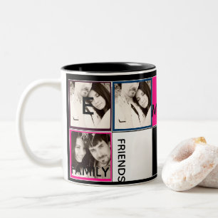 Moderne Tasse für FotoCollage Monogram Pink Black