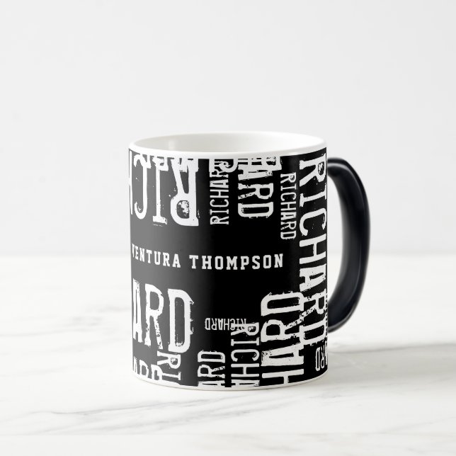 Moderne Tasse Schwarz-weißer Name (VorderseiteRechts)