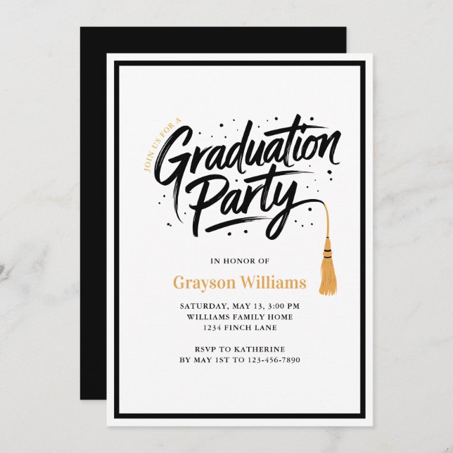 Moderne Tassel Graduation Party Einladung (Vorne/Hinten)