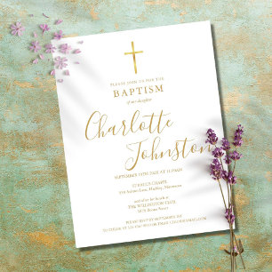 Moderne Taufe Christening Gold Signature Script Einladungspostkarte