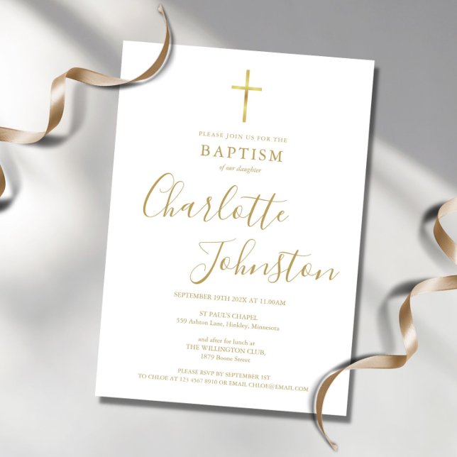 Moderne Taufe Christening Golden Signature Einladung (Von Creator hochgeladen)