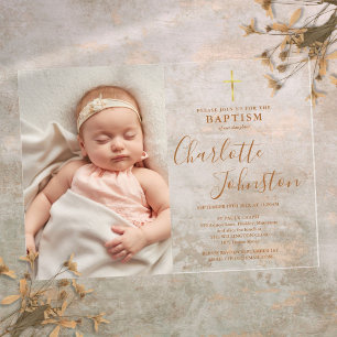 Moderne Taufe Christening Goldene Schrift Foto Acryleinladungen