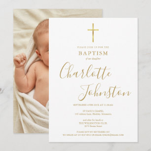Moderne Taufe Christening Goldene Unterschrift Fot Einladung