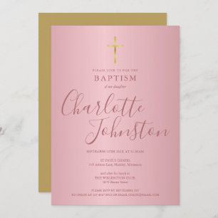 Moderne Taufe Christening Rose Gold Einladung
