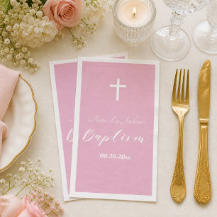 Moderne Taufe Christening Weiße Kreuz Staubiges Ro Serviette