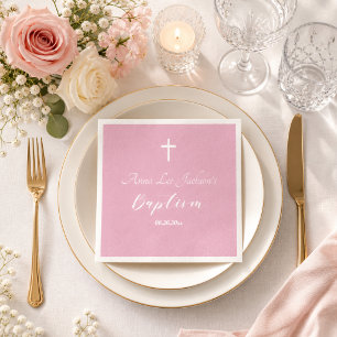 Moderne Taufe Christening Weiße Kreuz Staubiges Ro Serviette