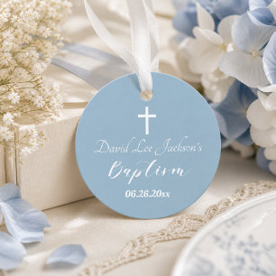 Moderne Taufe Christening Weißen Kreuz Staubblau Geschenkanhänger