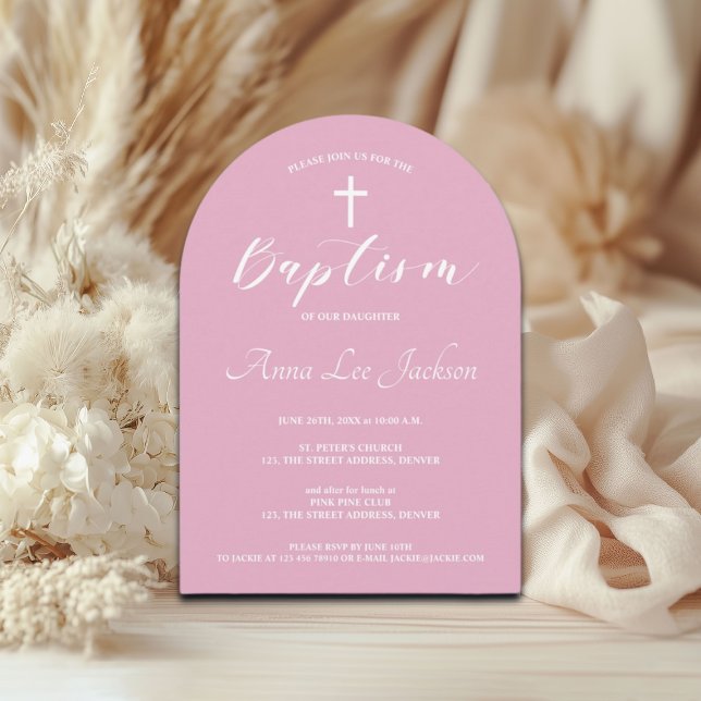 Moderne Taufe Christening White Cross Dusty Pink Einladung (Von Creator hochgeladen)