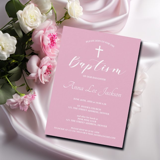 Moderne Taufe Christening White Cross Dusty Pink Einladung (Von Creator hochgeladen)